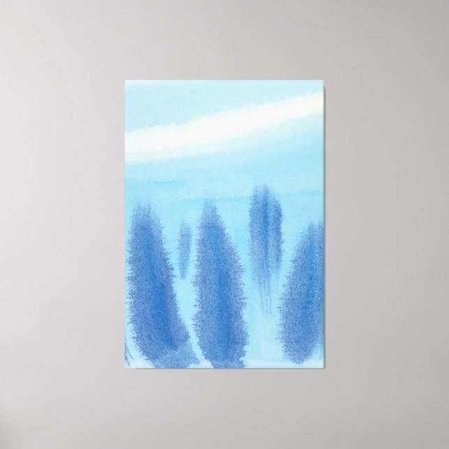 Toile Pine Forêt Arbres d'hiver Lilac Aquarelle bleue (Recto)