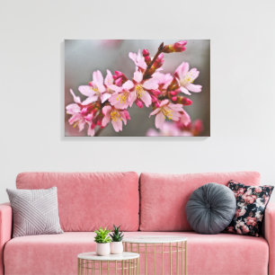 Toile Pink Against A Gray Sky Japanese Cherry Blossoms