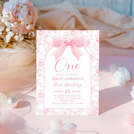 Toile Pink Bow Chinoiserie 1. Geburtstag Einladung