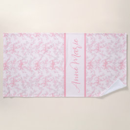 Toile Pink Coquette Bow Wedding Party Strandtuch