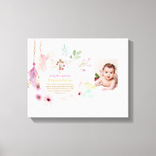 Toile Pink Floral BAUTIZO Baptême Bible Verse Photo Girl