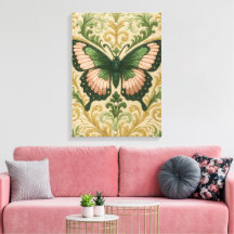 Pink & Green Butterfly Stretched Canvas Print