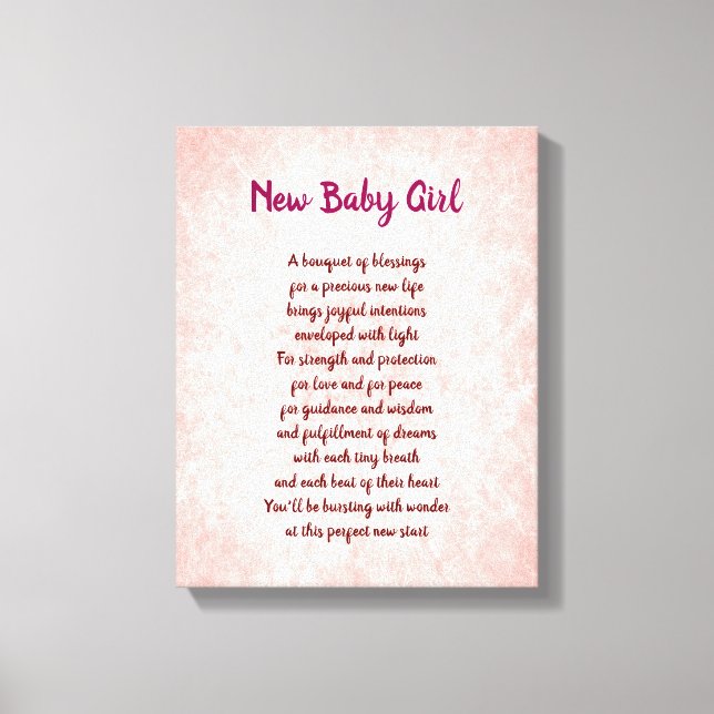 Toile Pink joli nouveau poème bébé fille (Recto)