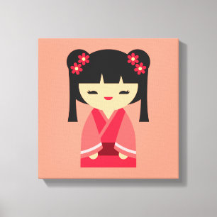 Toile Pink Kokeshi poupées japonaises