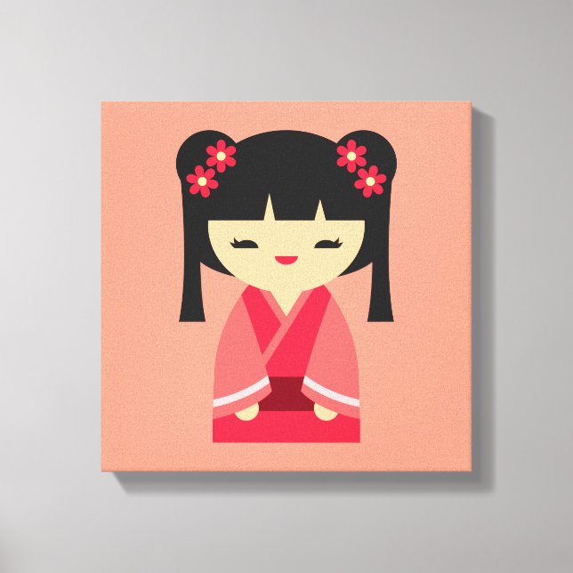 Toile Pink Kokeshi poupées japonaises (Recto)