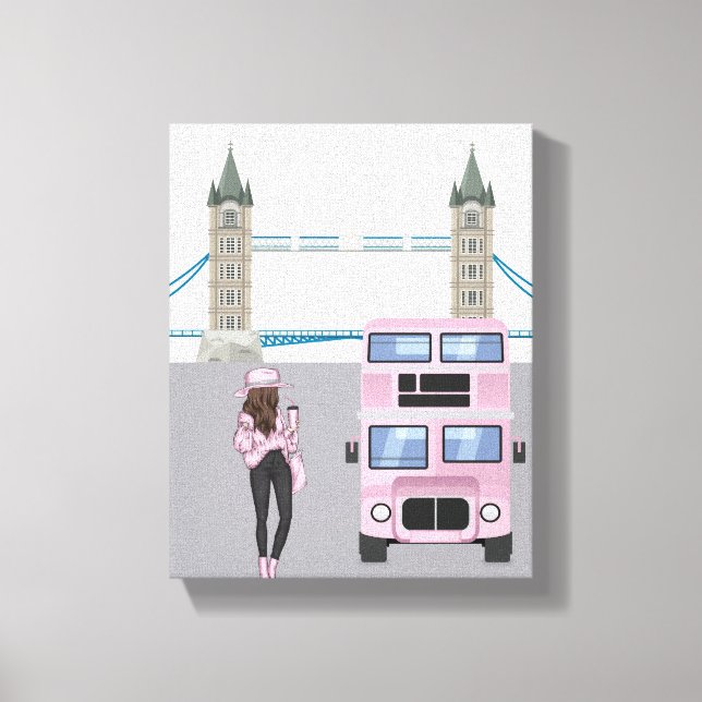 Toile Pink London Bus avec Tower Bridge (Recto)