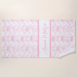Toile Pink und White Coquette Bow Wedding Party Strandtuch