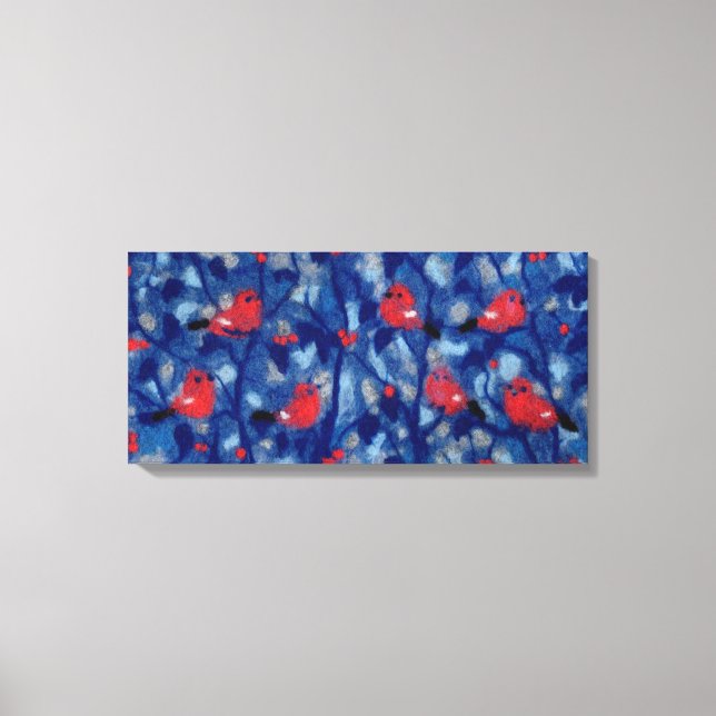 Toile Pinsons royaux, Oiseaux Rouges Arbres Bleus Peintu (Recto)