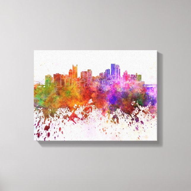 Toile Pittsburgh skyline in background watercolor (Recto)