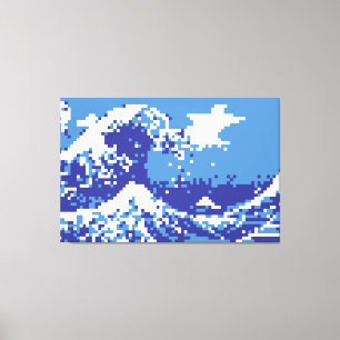 Toile Pixel Tsunami bleu 8 bits Pixel Art