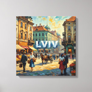 Toile Place du marché de Lviv en Ukraine, œuvre d'art mu