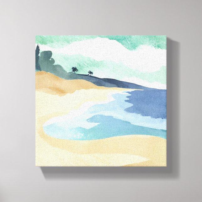 Toile Plage | Aquarelle bleu (Recto)