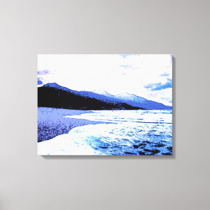 Toile Plage au crépuscule dans les tons bleus