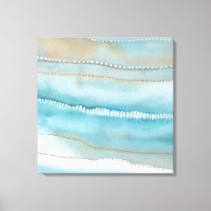 Toile Plage côtière Abstraite Mer Bleue Sable Aquarelle 