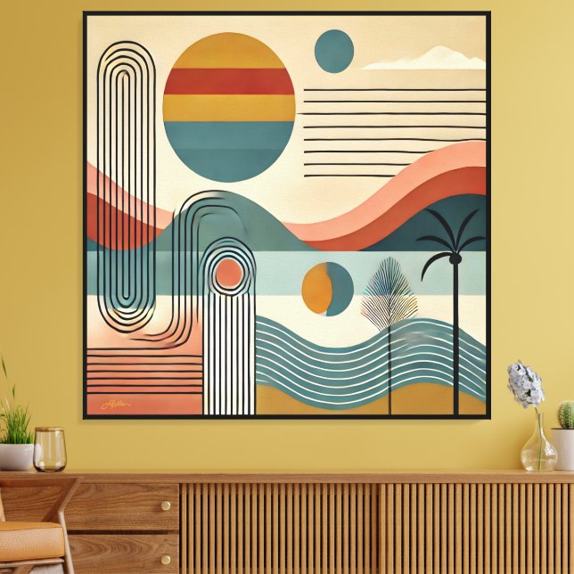 Toile Plage d'art moderne du milieu du siècle Sunrise (Insitu(Salon))