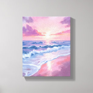 Toile Plage de barbe à papa   Peinture des vagues roses 