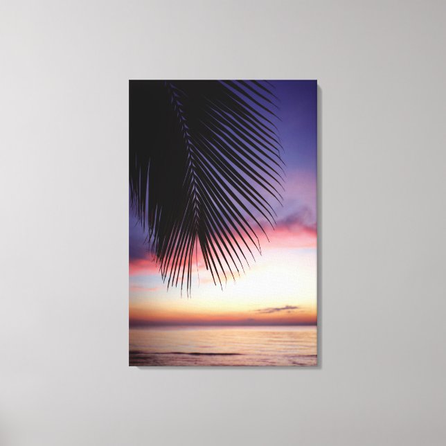 Toile Plage de Sunset violet Tropical Palm Tree Silhouet (Recto)