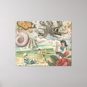 Toile plage d'été poulpe vintage antique voile