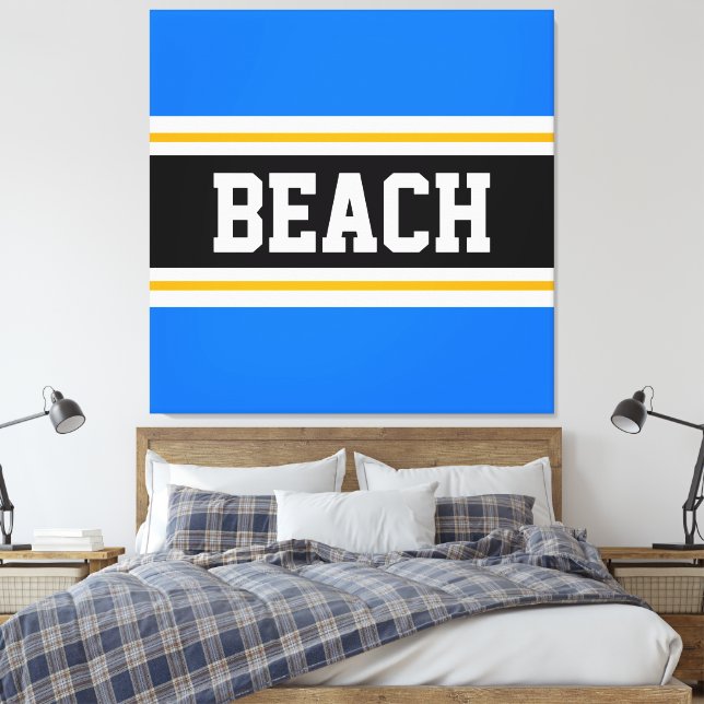 Toile PLAGE Fun Bleu Bleu Bleu Noir Blanc Jaune Grandes (Insitu(Chambre))