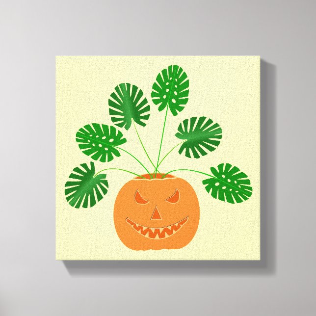 Toile Plante Halloween Monstera en Citrouille (Recto)