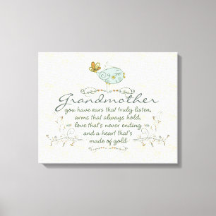 Toile Poème grand-mère aux oiseaux