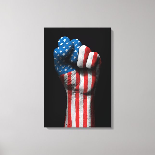 Toile Poing serré levé avec drapeau américain (Recto)