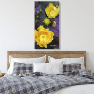 Toile Poire pourpre opuntie cactus fleurs jaunes