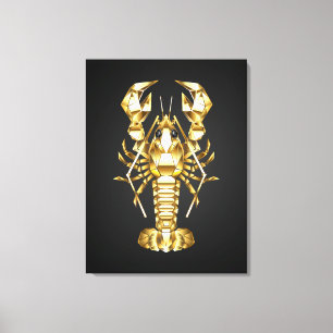 Toile Poisson à langouste polygonale dorée sur noir
