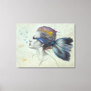 Toile Poisson Femme Portrait de sirène Dessin surréalist