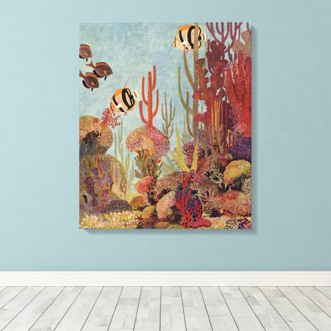Toile Poissons-anges en corail, poissons tropicaux Vinta (Insitu (Plancher de Bois))