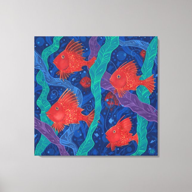 Toile Poissons Rouges, Algues Mer Animaux Sous-marins Ar (Recto)