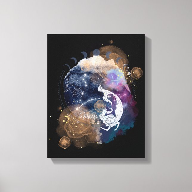 Toile Poissons Zodiac fleurie art mur pour cadeau d'anni (Recto)