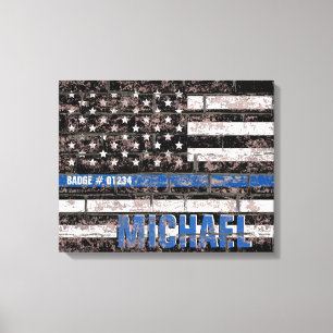 Toile Police Mince Ligne Bleue Drapeau Américain Distors