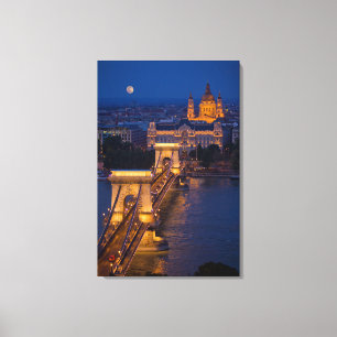 Toile Pont à chaîne et Pleine lune à la nuit
