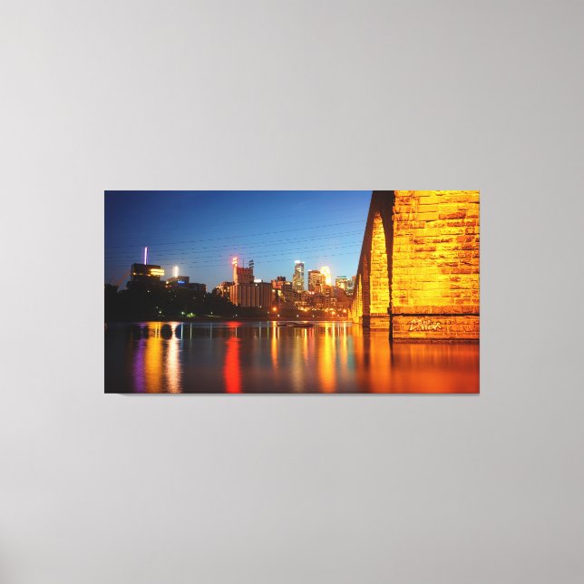 Toile Pont d'arc de pierre de Minneapolis la nuit (Recto)