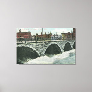 Toile Pont et Genesee en rue de cour aux hautes eaux
