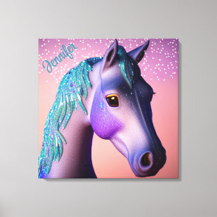 Toile Pony magique en violet et Turquoise avec nom perso