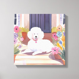 Toile Poodle blanc | Fleurs d'aquarelle pour chien