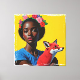 Toile Portrait africain fille & renard