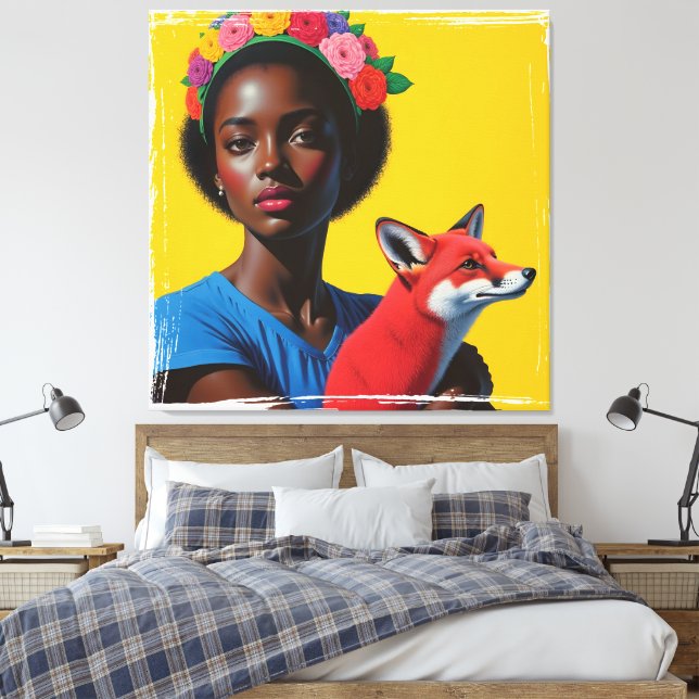 Toile Portrait africain fille & renard (Insitu(Chambre))