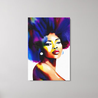 Toile Portrait Afro Noir femme Afro Aquarelle IV