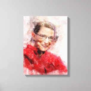 Toile Portrait aquarelle de Ruth Bader Ginsburg souriant
