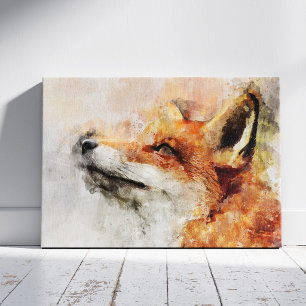 Toile Portrait aquarellé du renard roux 01