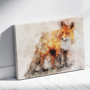 Toile Portrait aquarellé du renard roux 04