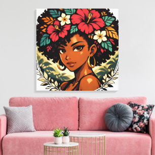 Toile Portrait d'anime de fille noire féroce