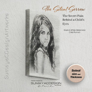 Toile Portrait d'aquarelle de petite fille Noir & Blan