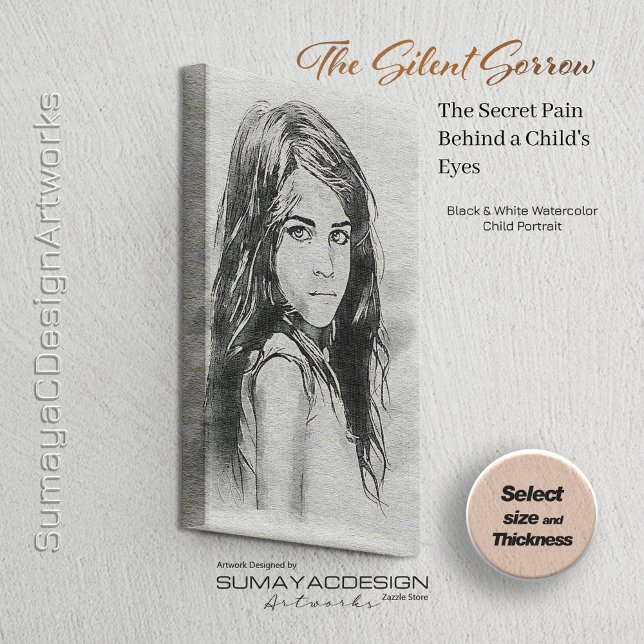 Toile Portrait d'aquarelle de petite fille | Noir & Blan (In Situation / on the wall)