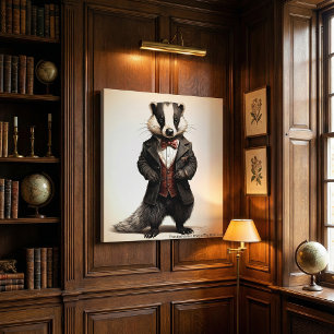 Toile Portrait de Blaireau Dark Academia Art de biblioth