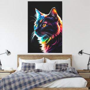 Toile Portrait de chat néon arc-en-ciel – Moderne et Col