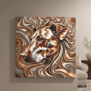 Toile Portrait de chien en tourbillon métallique cuivre